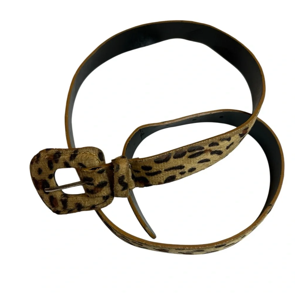Vintage Leopard Faux Pony Hair Skinny Belt Millennial Diva 2000s Clubwear 41.5”